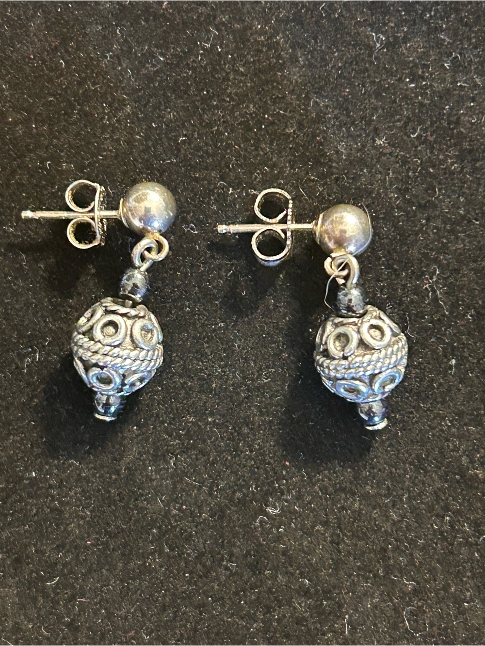 Sterling-Style Ornate Drop Stud Earrings - Silver Tone